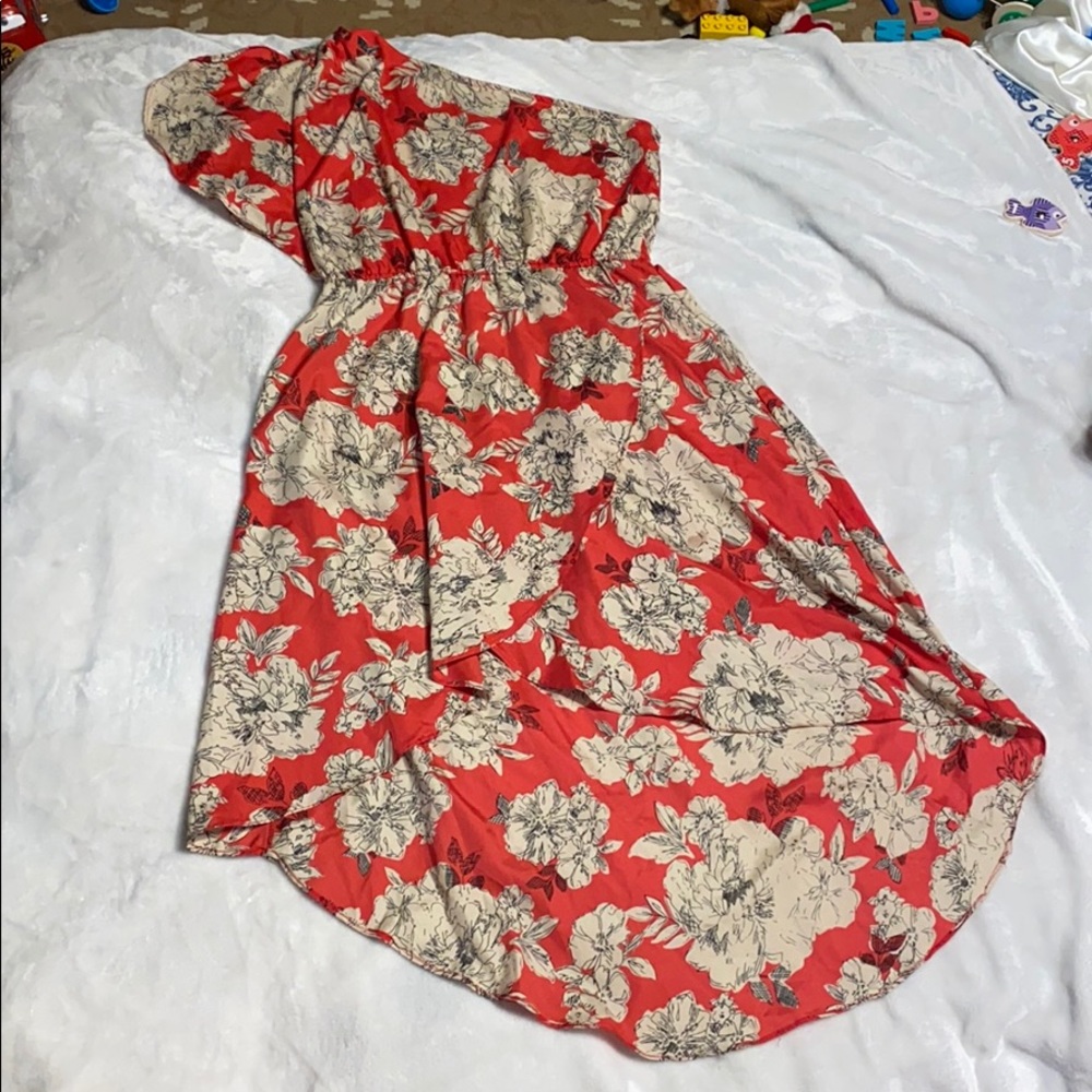 One Shoulder floral high-low dress